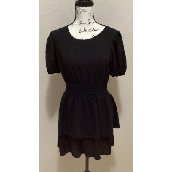 Wild Fable Black Short-Sleeve Dress/Tiered Skirt & Lace-Up Back Size L - Picture 1 of 4